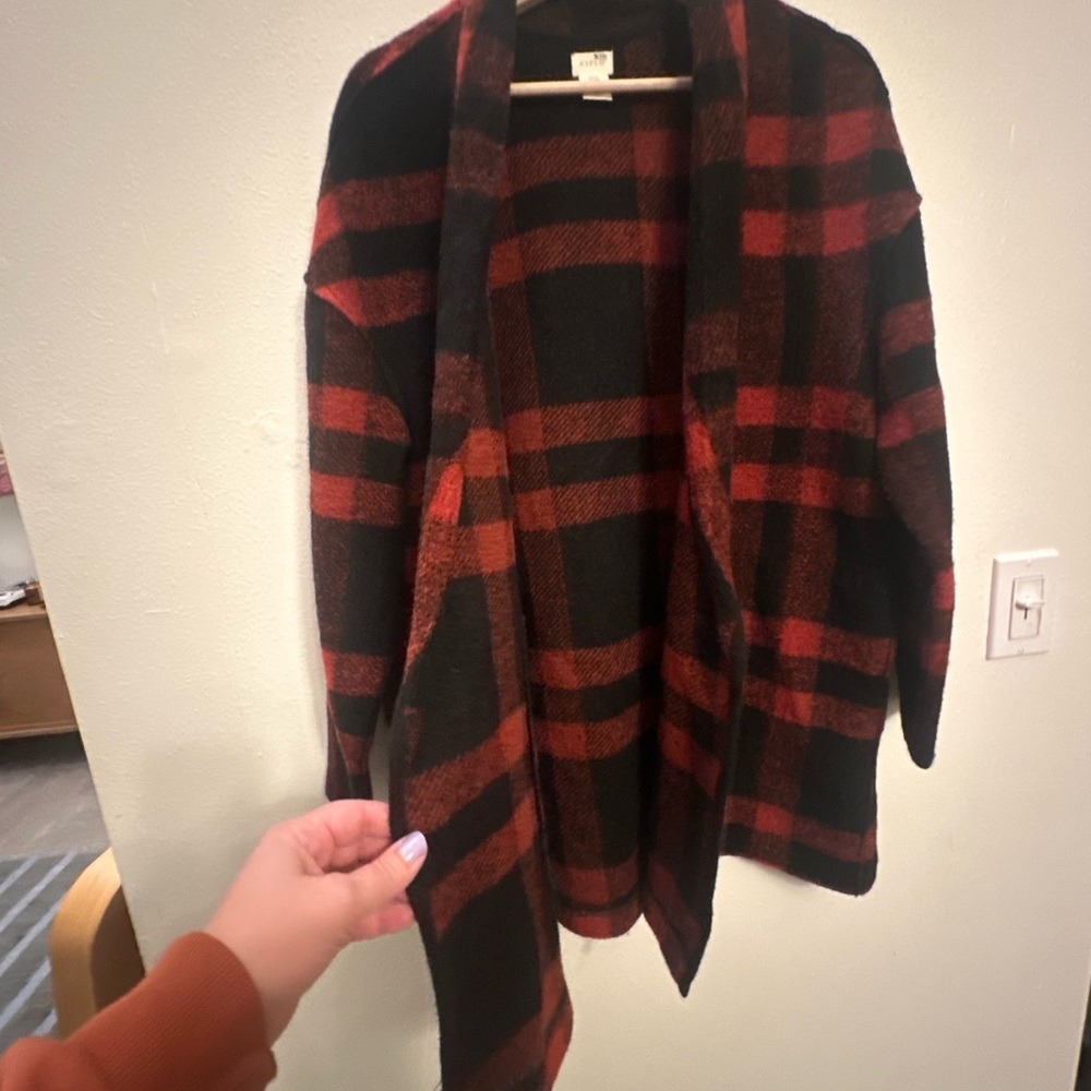 Buffalo check Plaid Women's Jacket in Red and Black wool blend open front size M - Picture 2 of 7